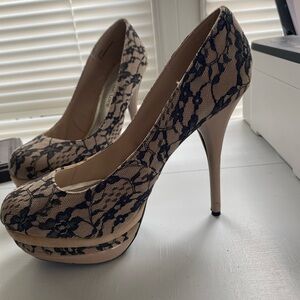 Black lace over beige heels 5.5”